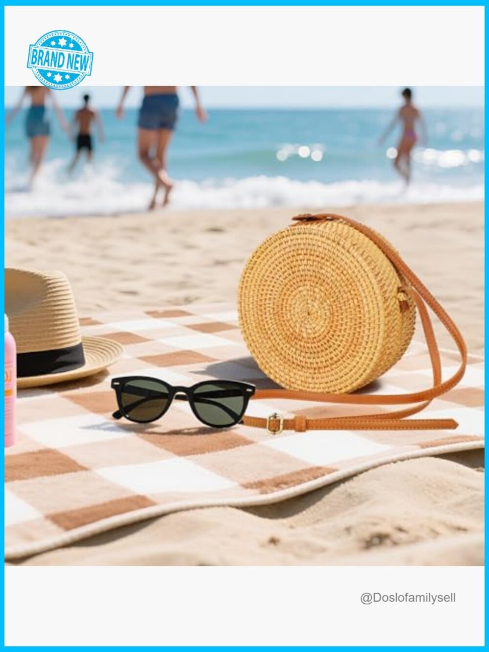 Handwoven Round Rattan Crossbody Bag Boho Straw Beach Travel Shoulder Purse - Picture 6 of 7